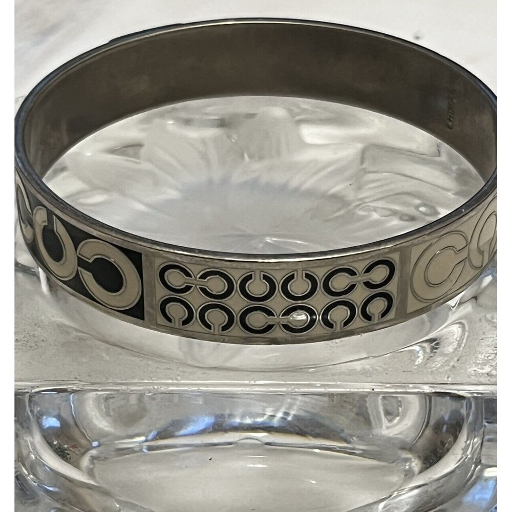 Coach Bangle Bracelet Signature Logo C Black White Enamel Stackable Y2K Designer - Picture 4 of 5